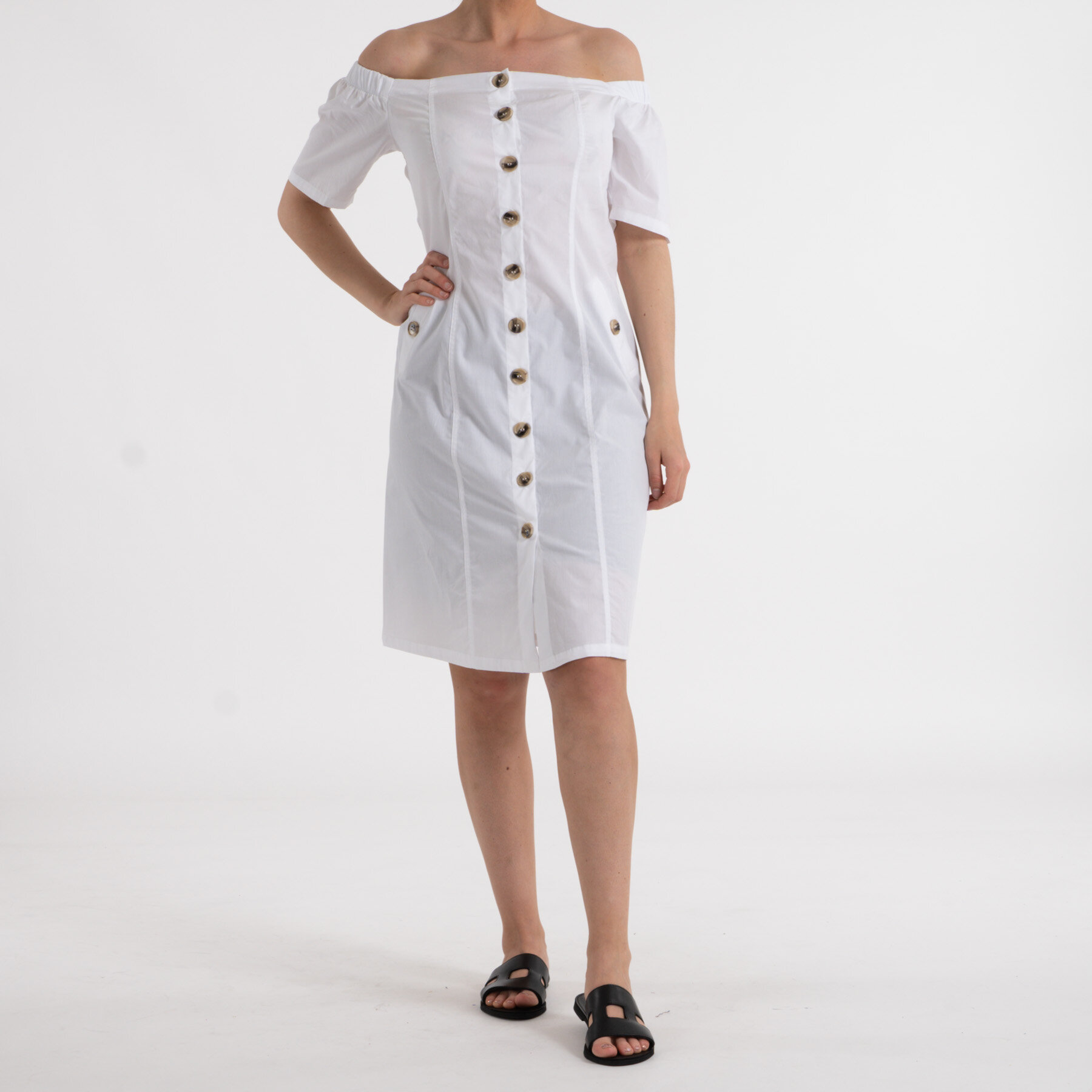 Billede af NA-KD - Bardot button up midi dress - Kjoler til hende - Hvid - S