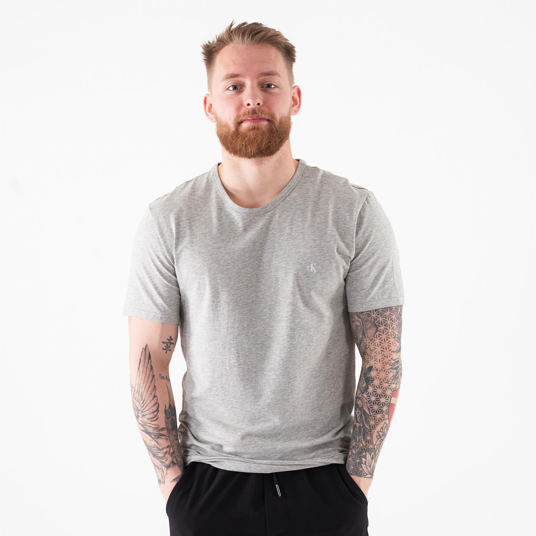 Calvin Klein - Ss crew neck 2pk - T-shirts til mænd - BLACK/GREY H - L