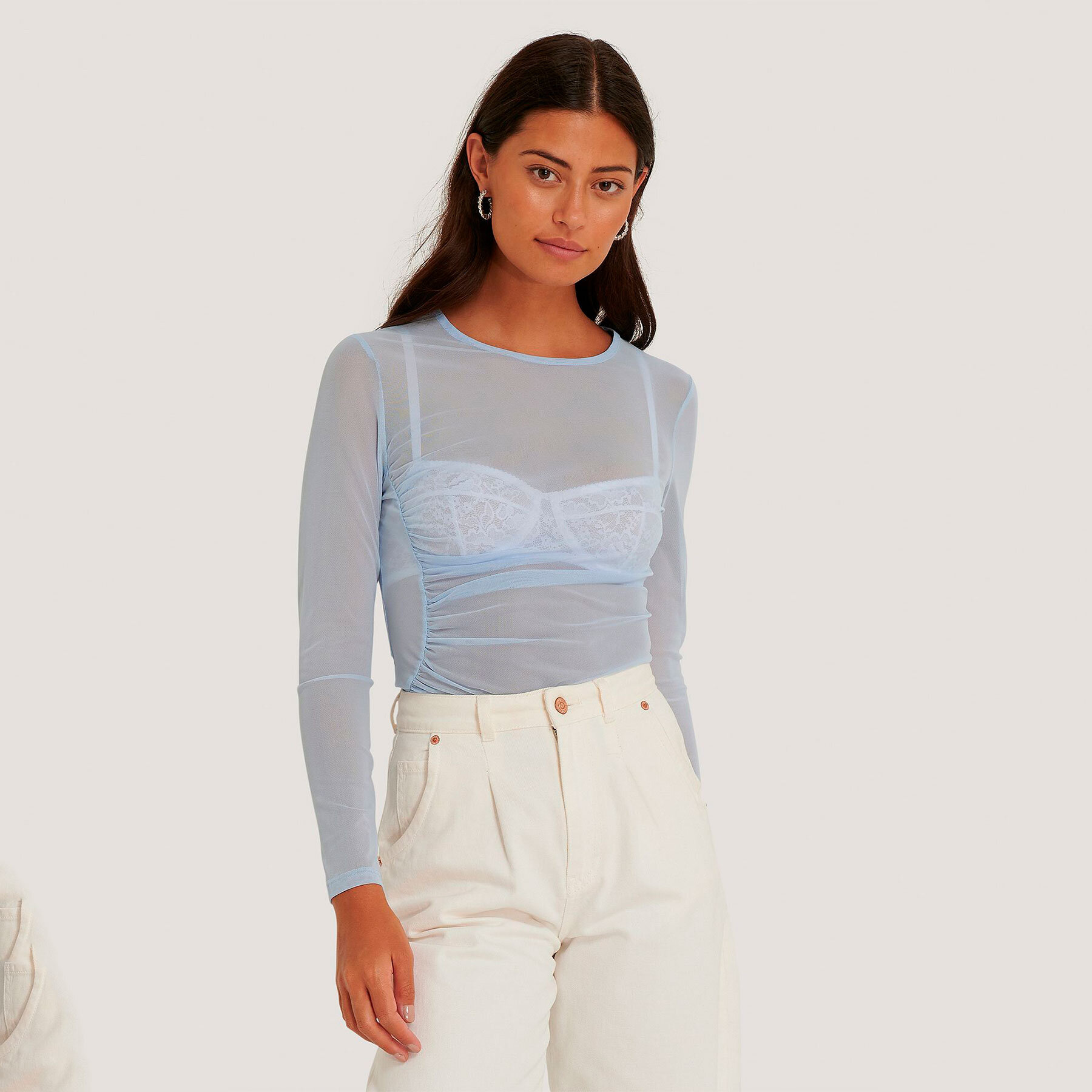 NA-KD - asymmetric mesh top - Bluser og skjorter til kvinder - Blå - M