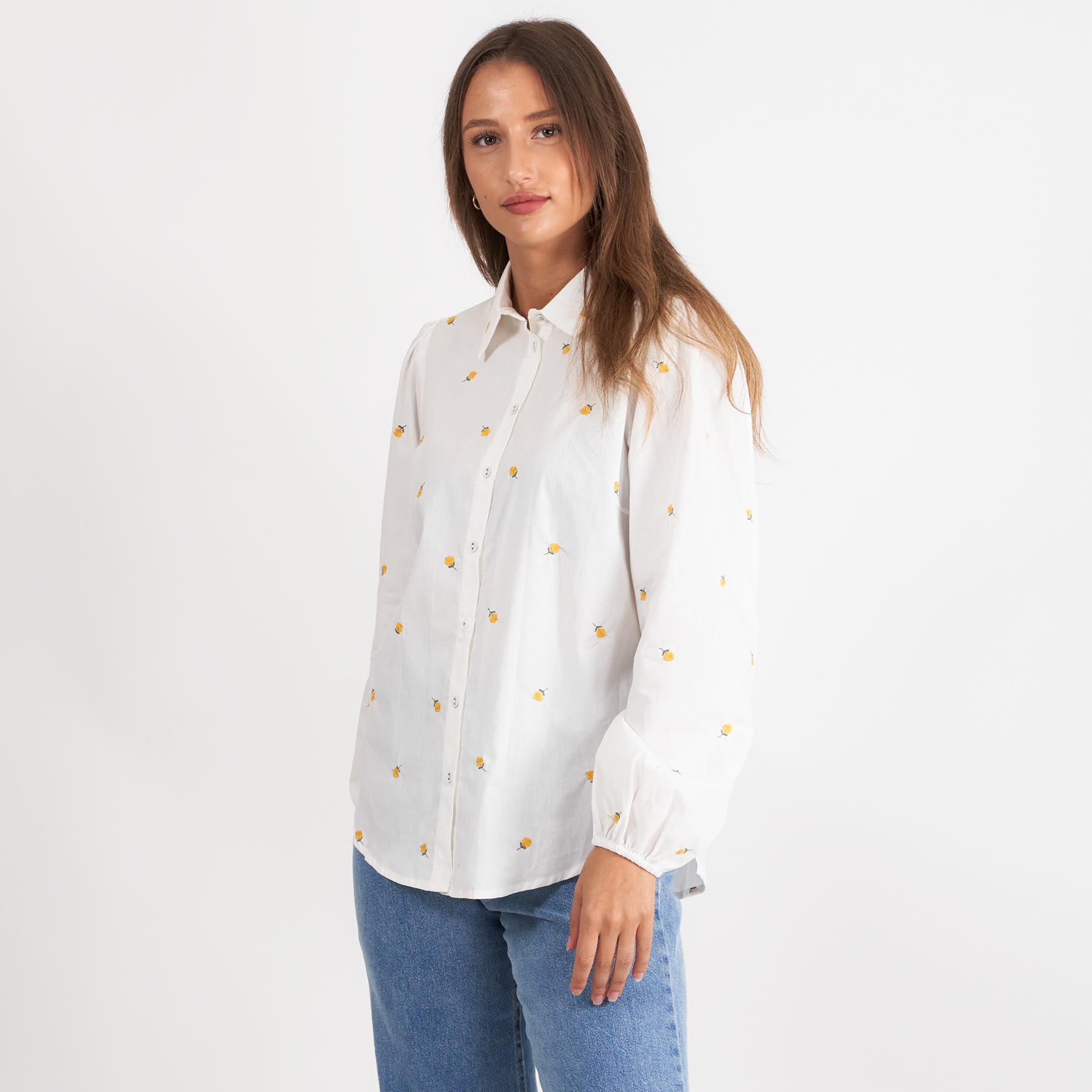 SisterS Point - Ebbey-sh19 - Bluser og skjorter til kvinder - WHITE/YELLOW FLOWER - XS