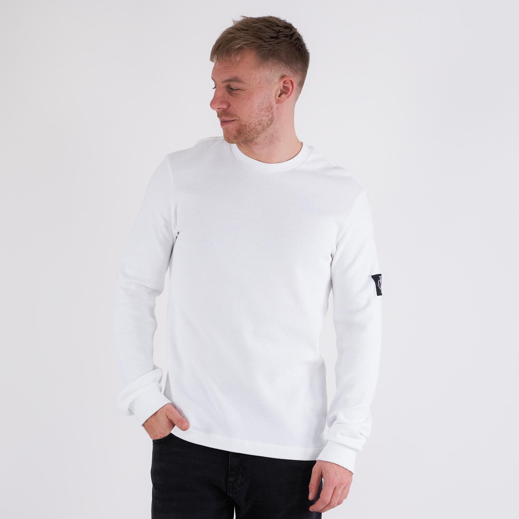 Calvin Klein - BADGE WAFFLE LS TEE - T-shirts til mænd - Hvid - XXL