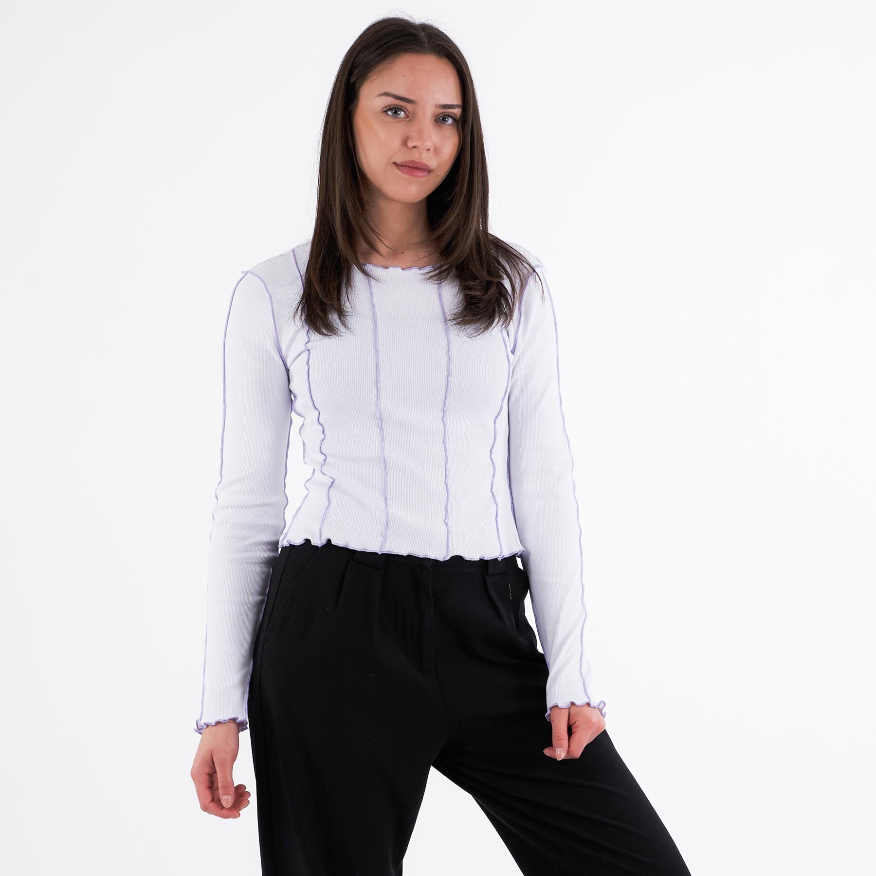 Pure friday - Purnomi contrast blouse - Bluser og skjorter til kvinder - WHITE/PURPLE - XL