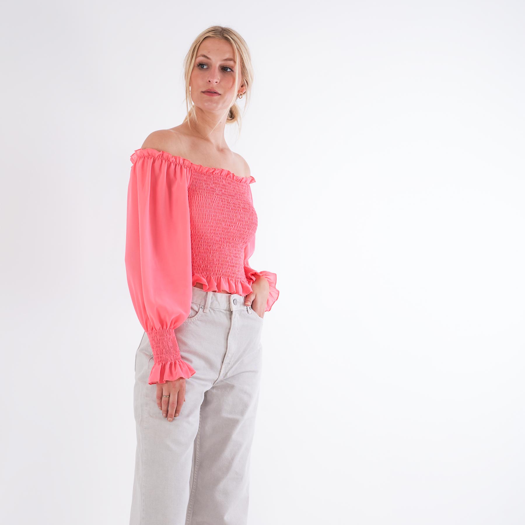 Pure friday - Purliva offshoulder - Bluser og skjorter til kvinder - Lyserød - XL