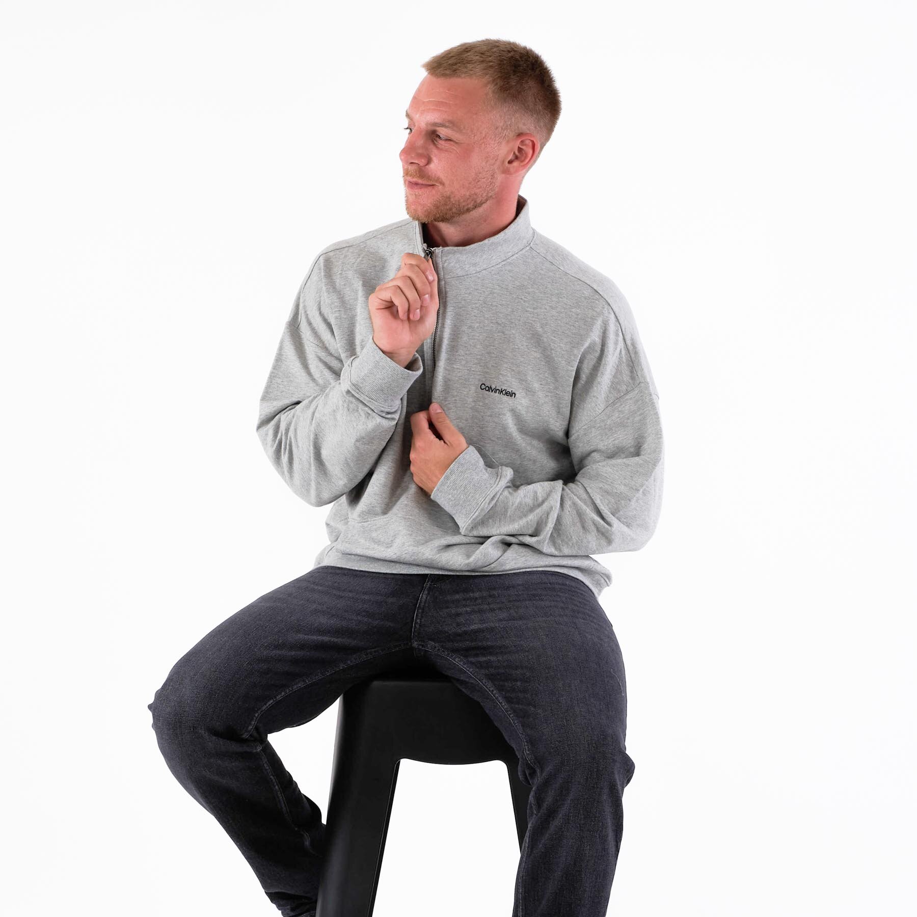 Calvin Klein - L/s quarter zip - Sweatshirts og trøjer til herre - GREY HEATHER - XL