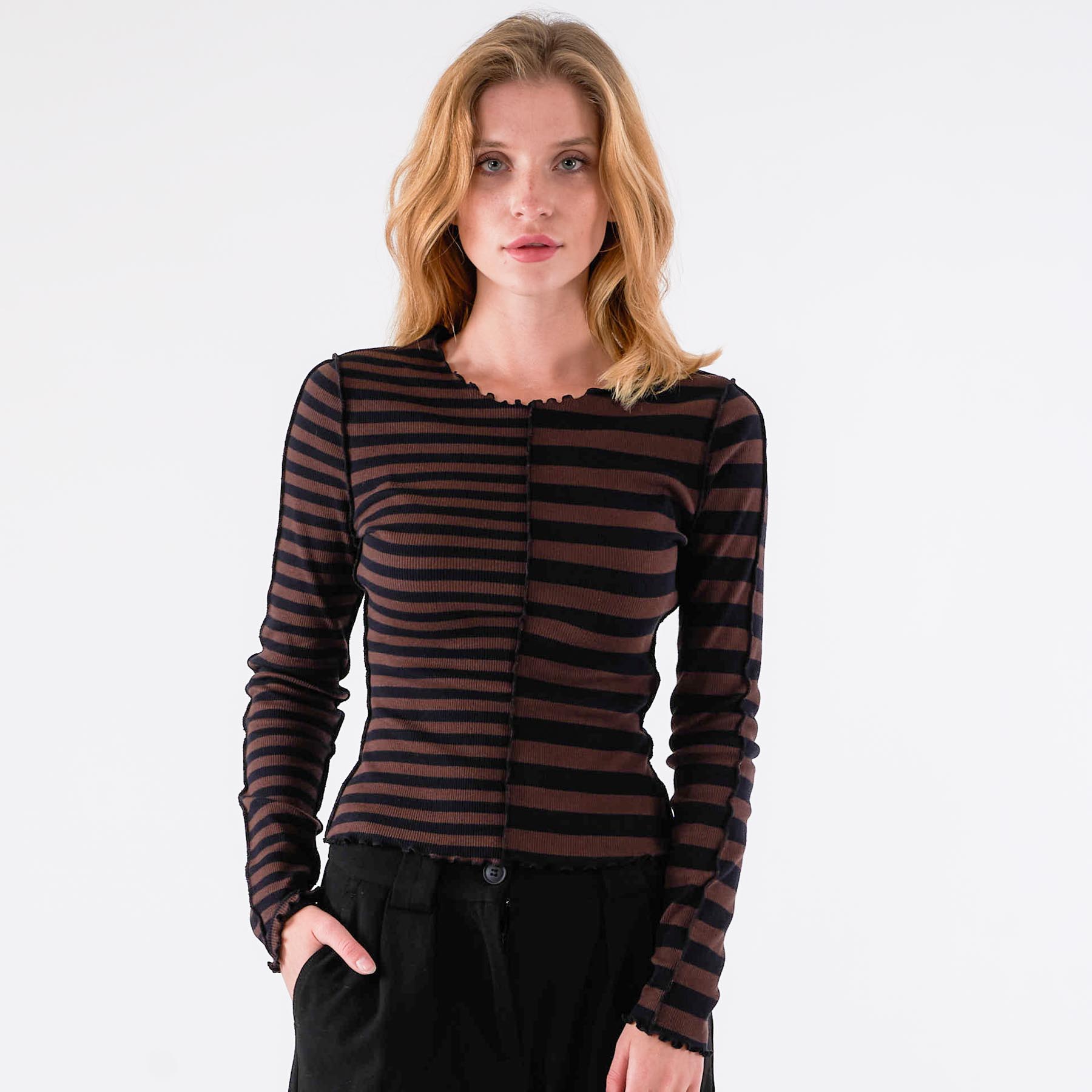Pure friday - Purmi stripe blouse - Bluser og skjorter til kvinder - Brun - XS