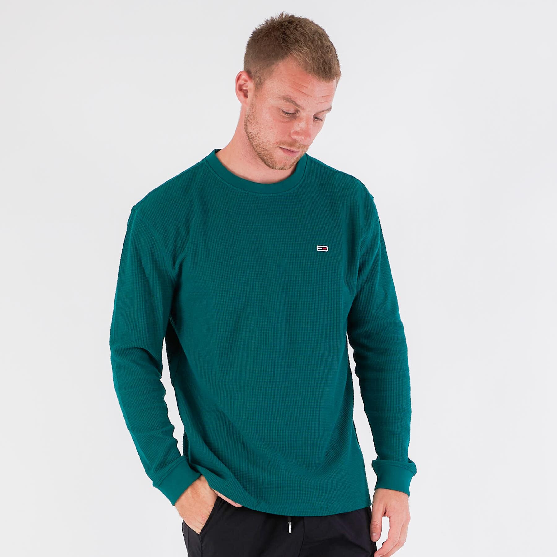 Tommy Jeans - Tjm clsc waffle ls - T-shirts til mænd - Grøn - XL