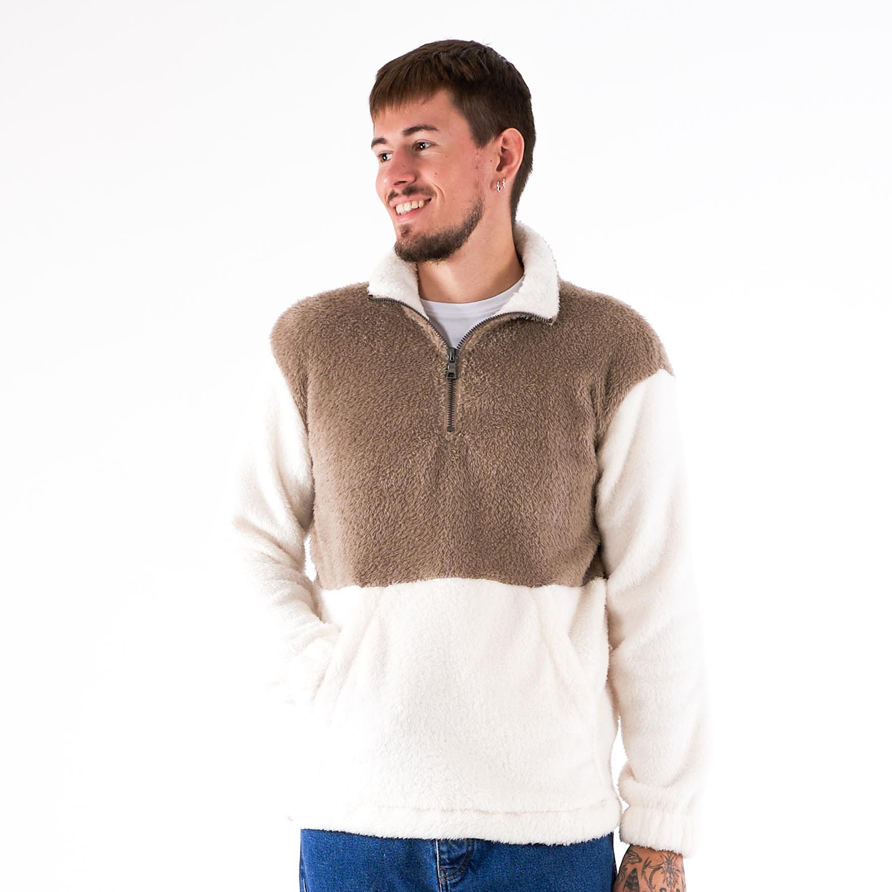 Noreligion - Cut teddy zip - Sweatshirts og trøjer til herre - Beige - XL