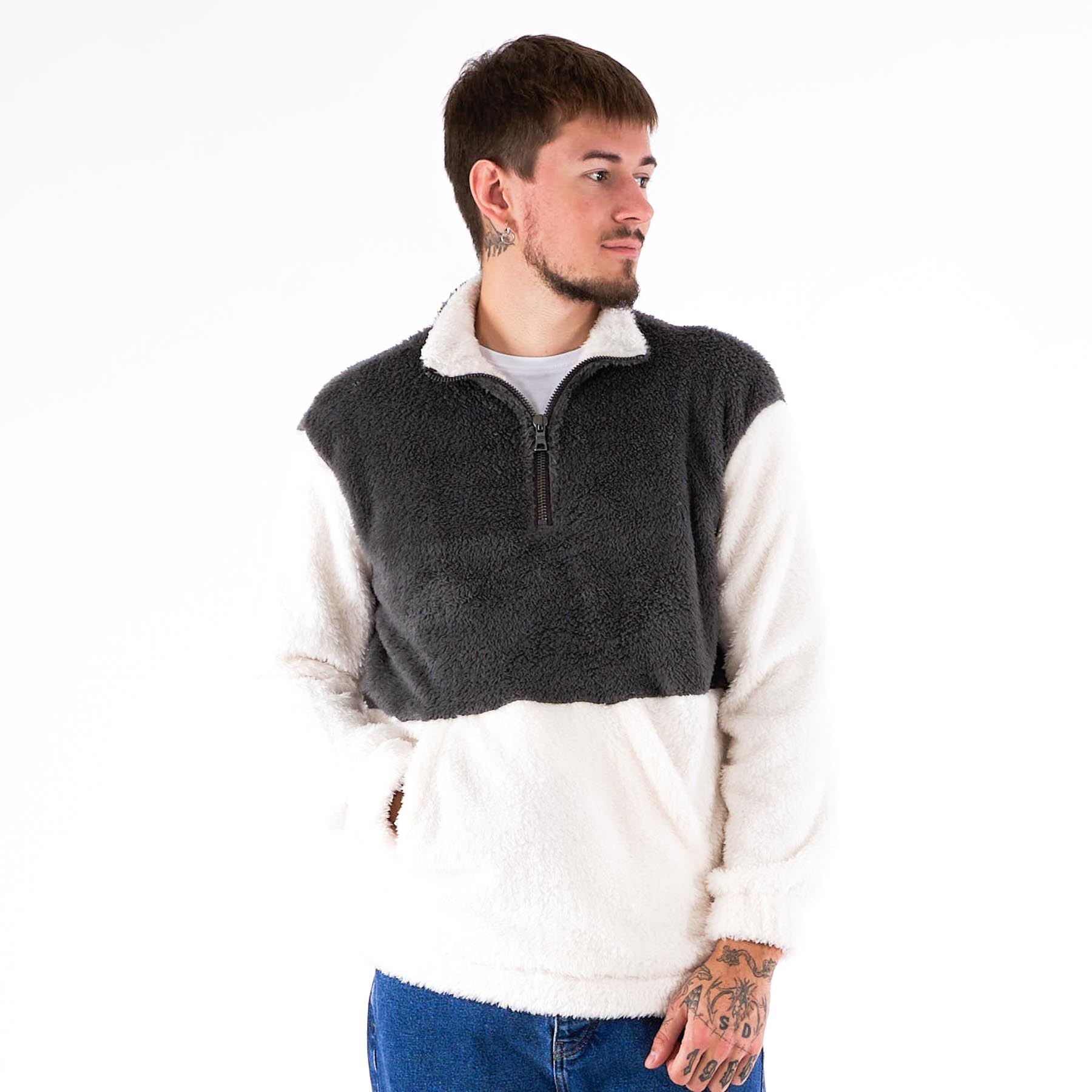 Noreligion - Cut teddy zip - Sweatshirts og trøjer til herre - A/DARK GREY-WHITE - XL
