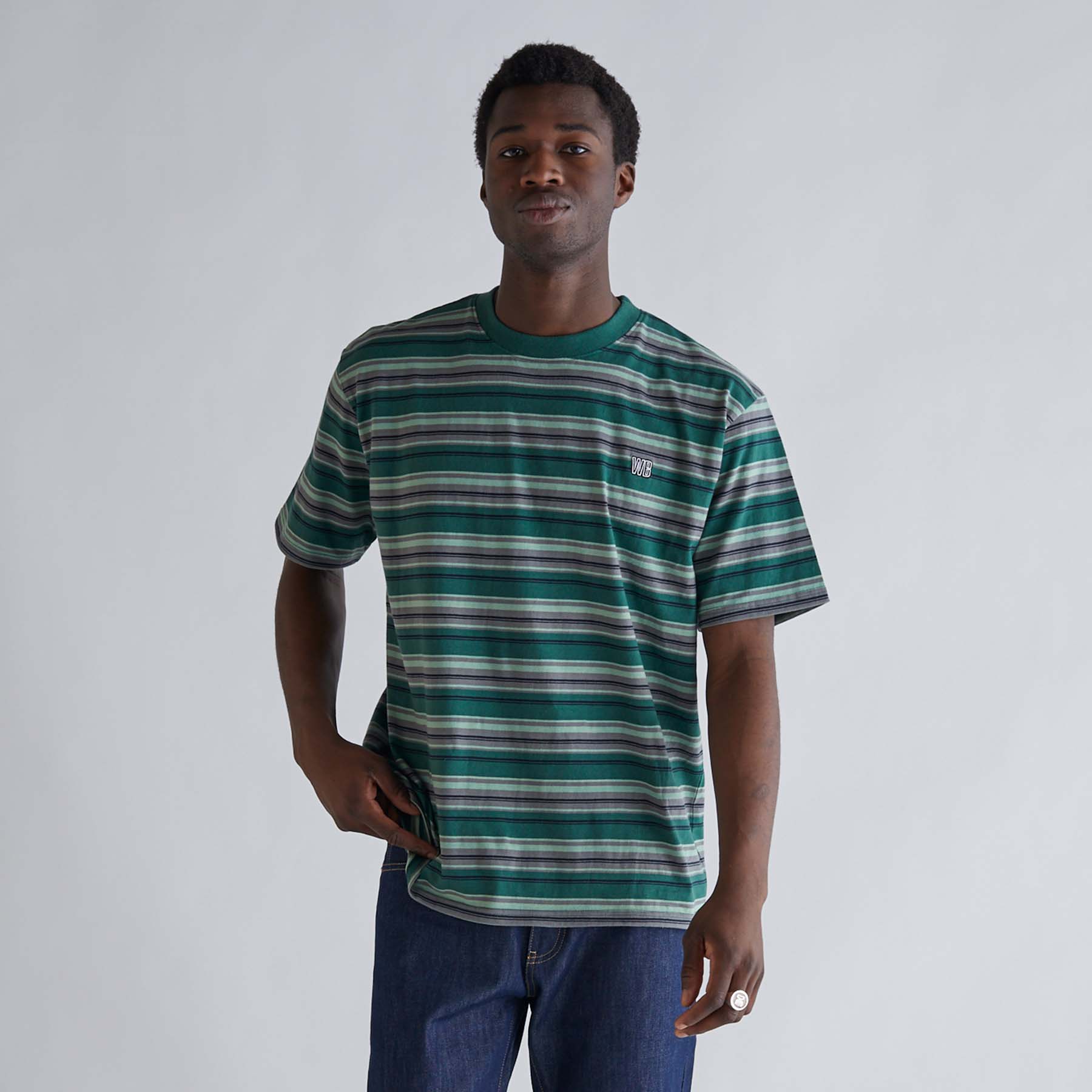 Woodbird - Brock stripe tee - T-shirts til mænd - Grøn - XL