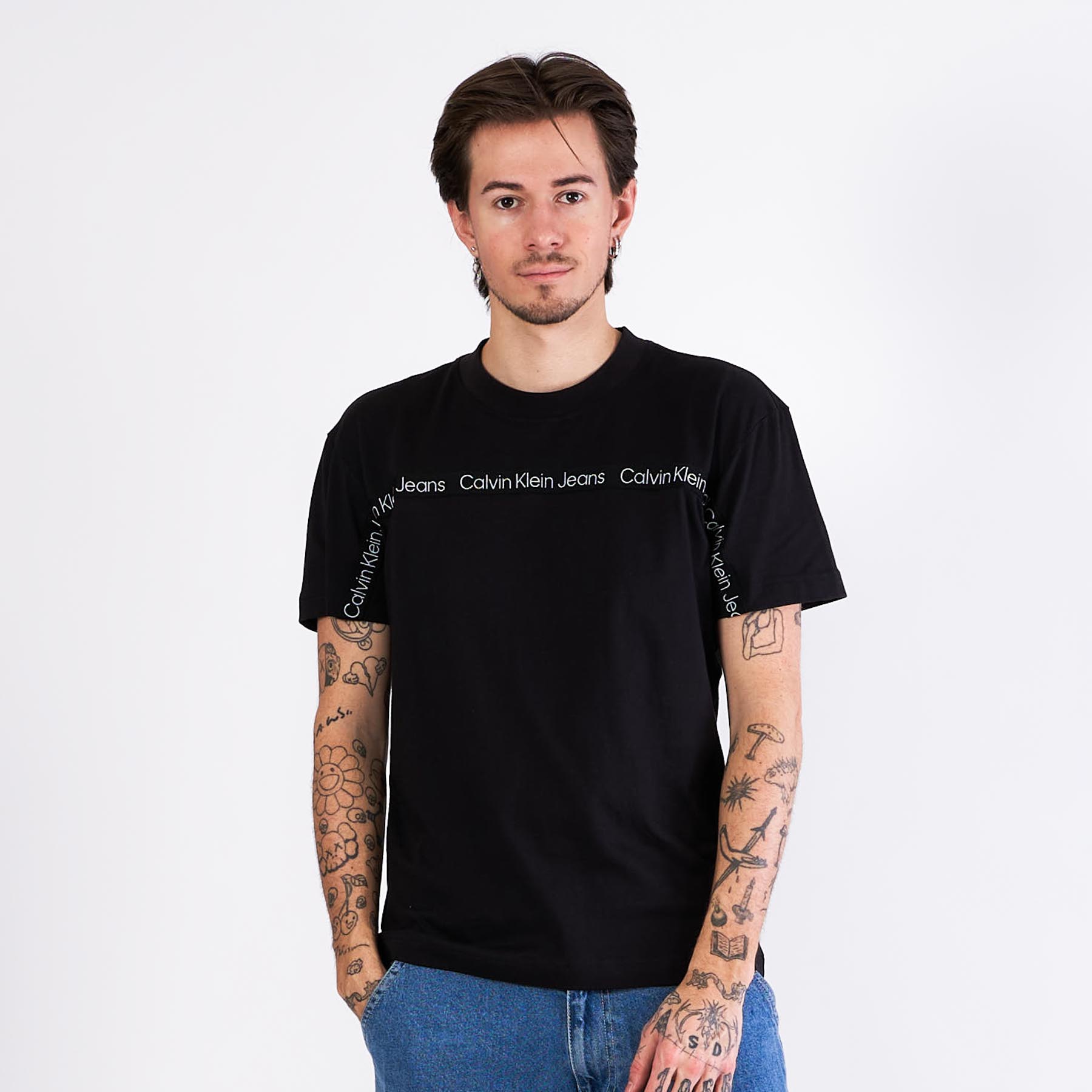 Calvin Klein - Logo tape tee - T-shirts til mænd - Sort - XL
