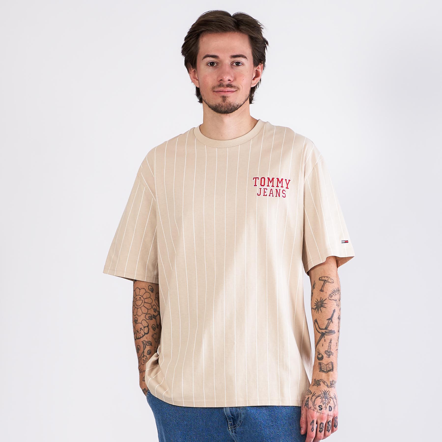 Tommy Jeans - Tjm pinstripe tee - T-shirts til mænd - Beige - XL