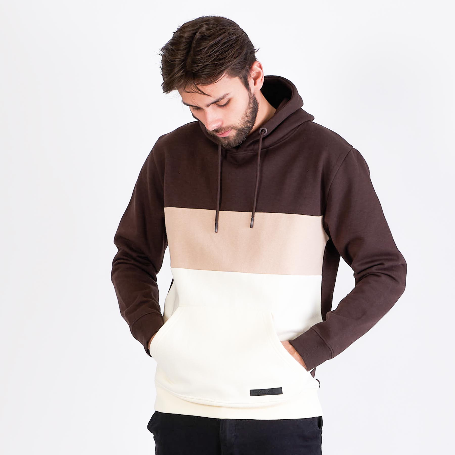 Black rebel - Colorblock hoodie - Sweatshirts og trøjer til herre - Brun - XXL