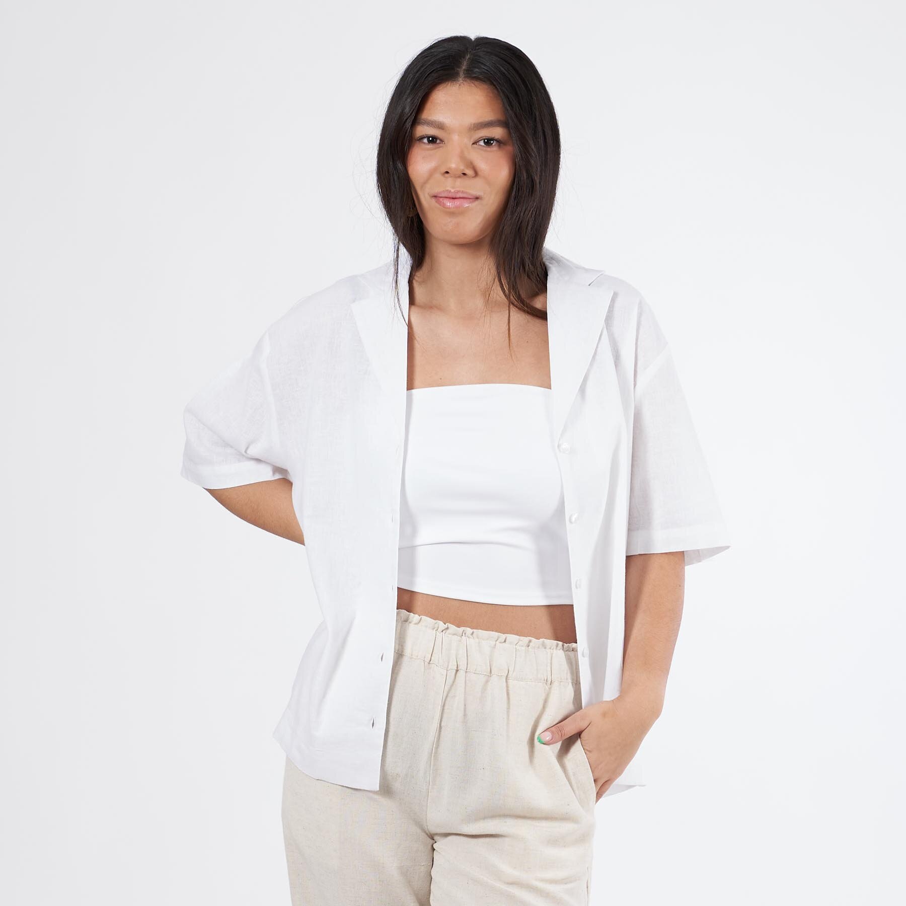Pure friday - Purnynne ss linen shirt - Bluser og skjorter til kvinder - Hvid - XS